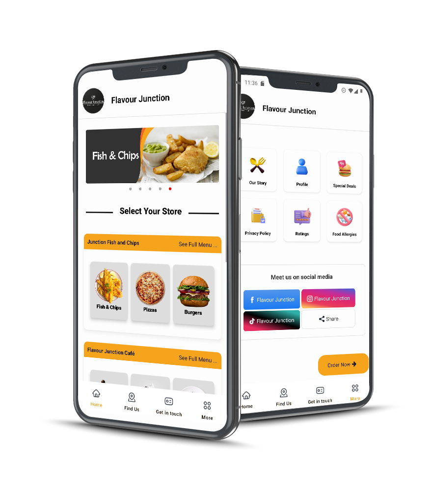 Flavour Junction Glasgow app mockup